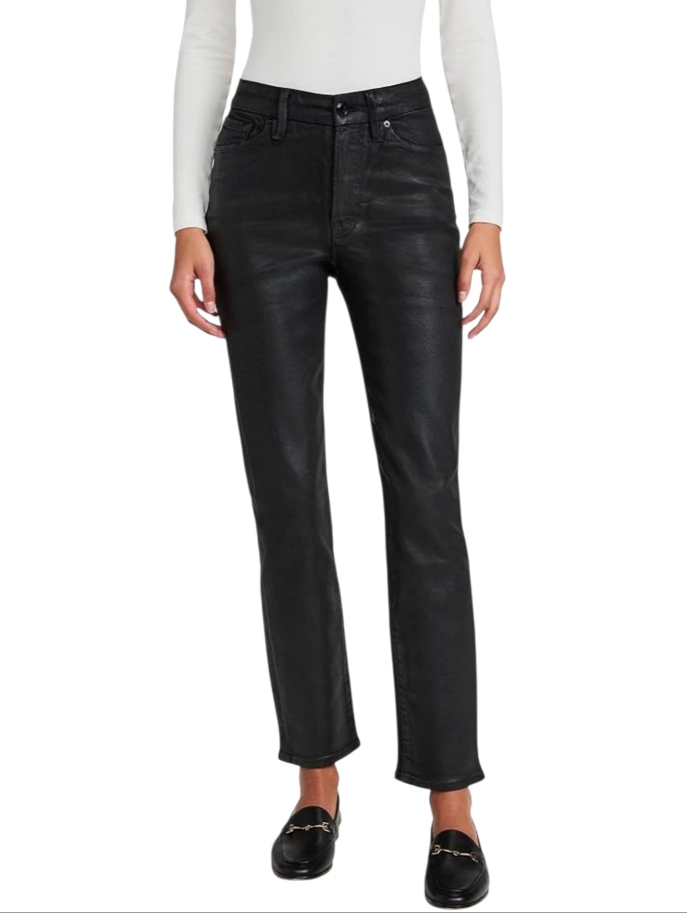 Good American Good Classic Slim Straight Coated Jean Mid-rise Cropped Black 26 2